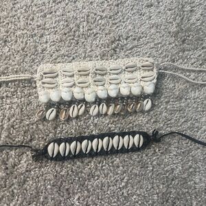 Cowrie Shell Anklet Set in Black and White Macrame / Leather